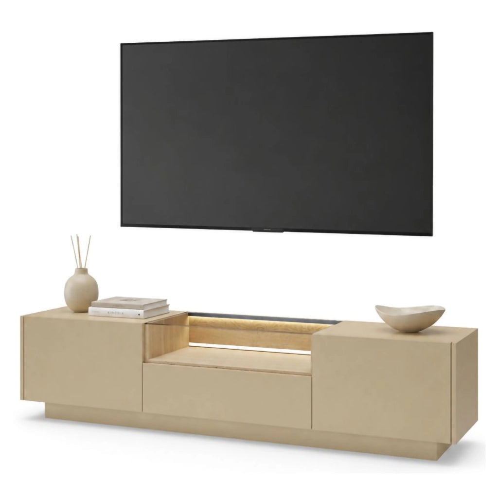 Kakaha, Mobile Porta tv un Cassetto, 176x40x43h cm Marrone Chiaro