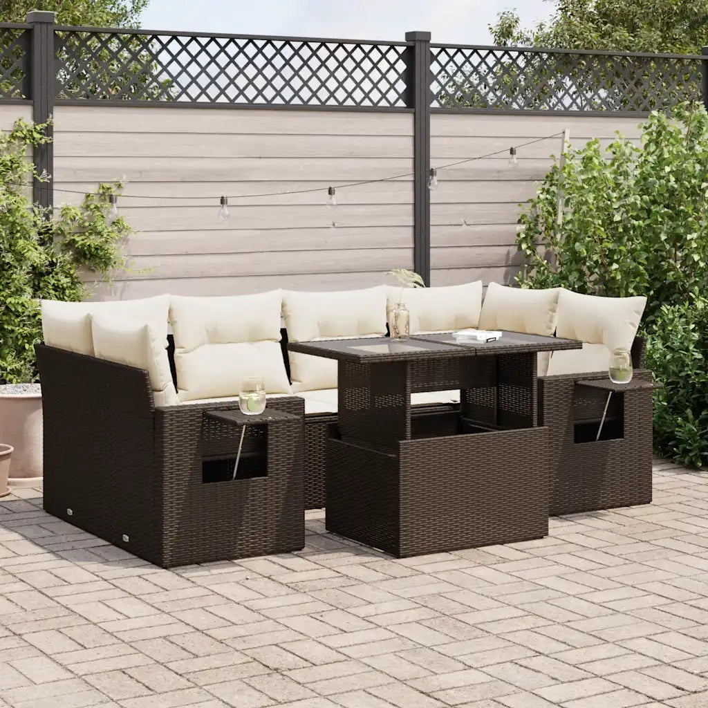 Set Divani da Giardino 7 pz con Cuscini Marrone in Polyrattan 3326434