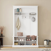 Armadio con panca e scarpiere - Xylo - H190xL120xP40 cm - Bianco - 3 ganci e ripiani