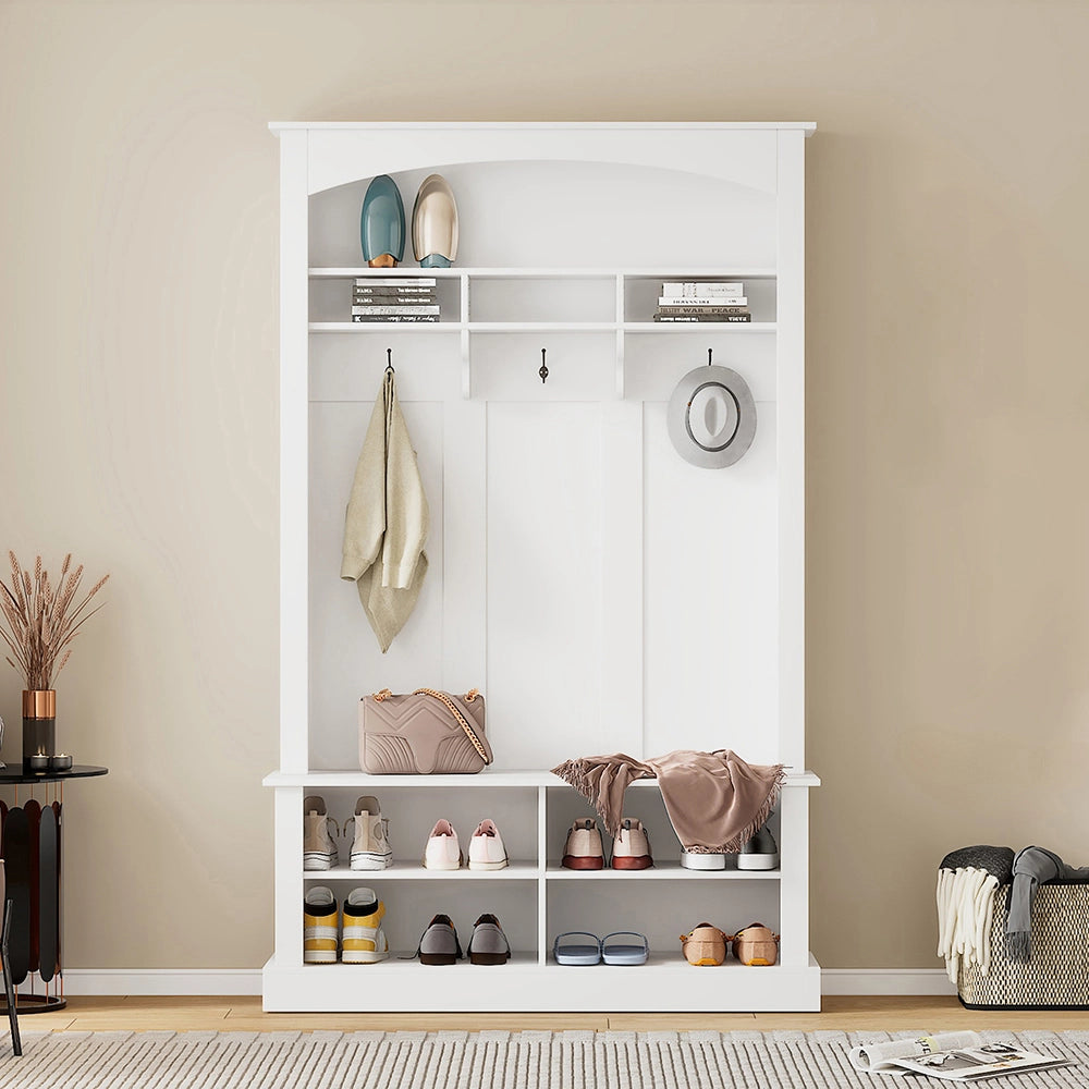 Armadio con panca e scarpiere - Xylo - H190xL120xP40 cm - Bianco - 3 ganci e ripiani