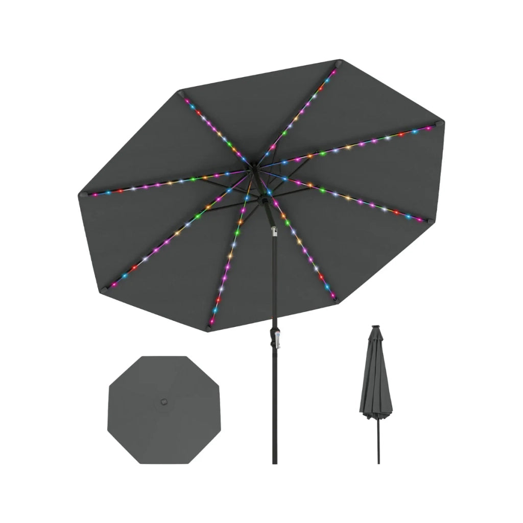 Ombrellone da giardino da 3 m con 96 LED 9 modalità di inclinazione regolabili atmosfera accogliente poliestere grigio 20_0012990