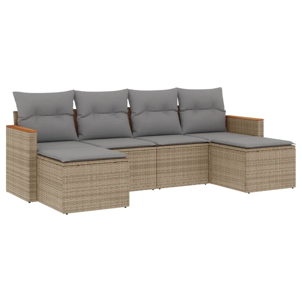 Set Divano da Giardino 6 pz con Cuscini Beige in Polyrattan 3258622