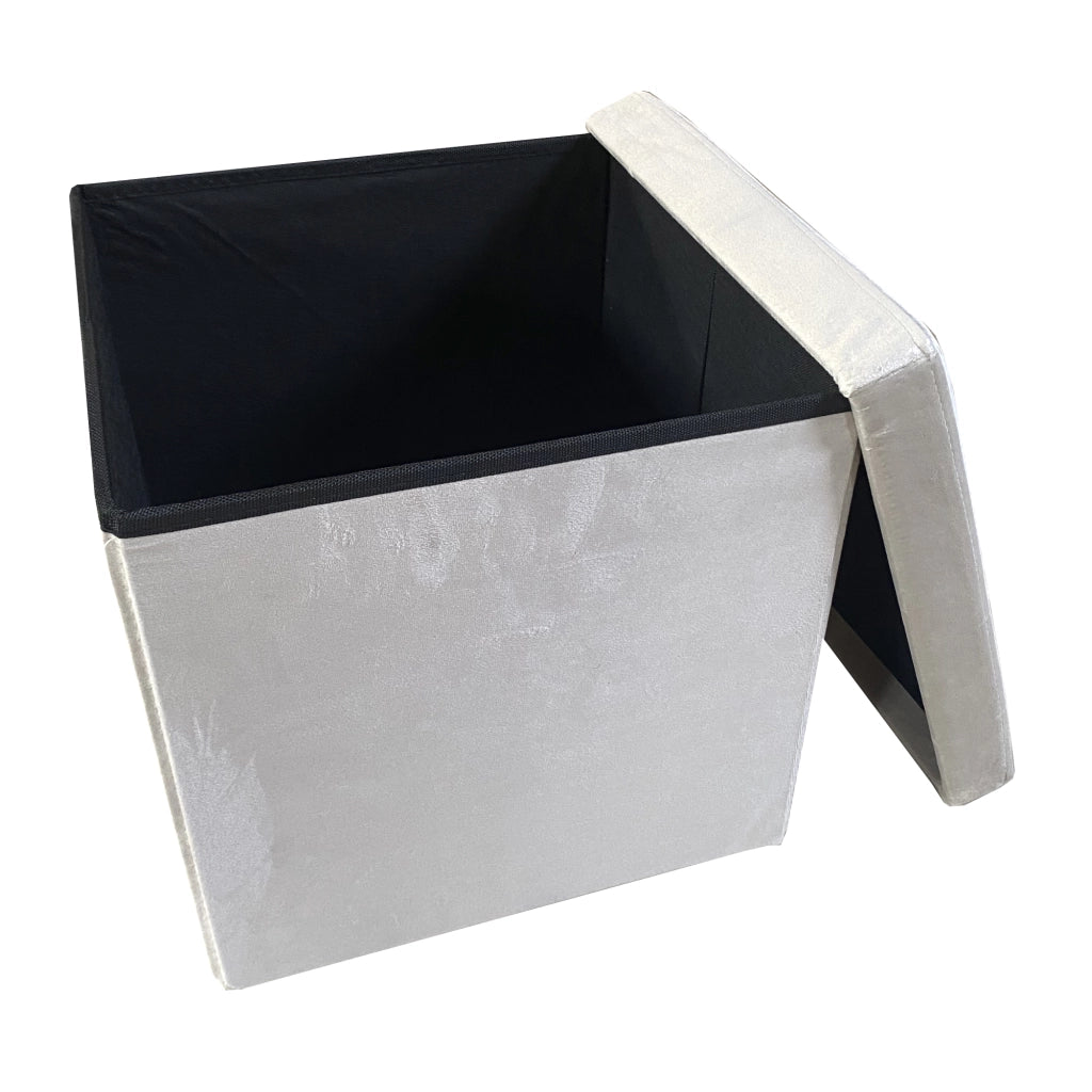 Pouf portaoggetti quadrato pieghevole in velluto 38x38x38 cm | Nyana Casa | Stile ottomano | Morbido velluto | Nero, grigio e beige