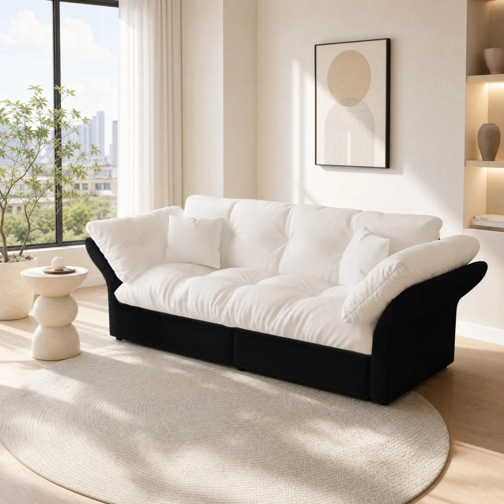 Divano letto convertibile 3 in 1 Chaise longue con 2 cuscini in Velluto Beige