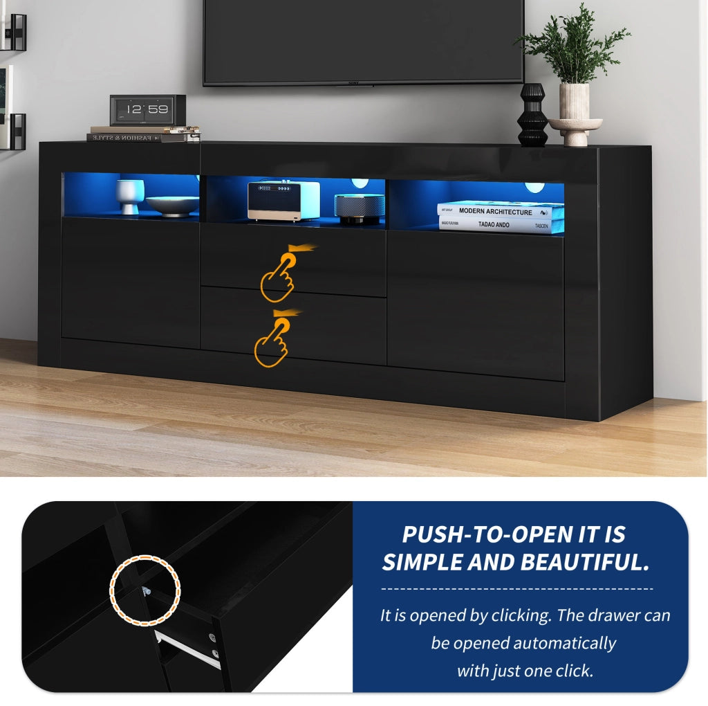 Mobile TV 160x35x60 cm con LED Bluetooth; 2 ante e 2 cassetti in truciolare nero