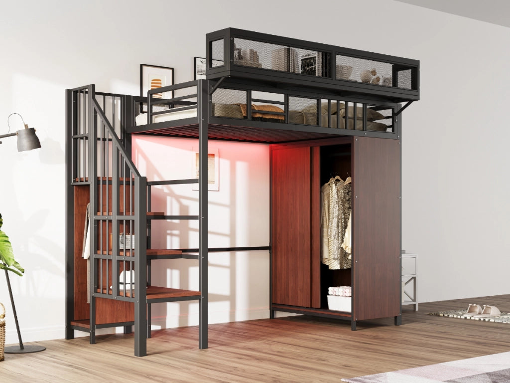 letto a castello metallo e legno nero 90 x 200 cm