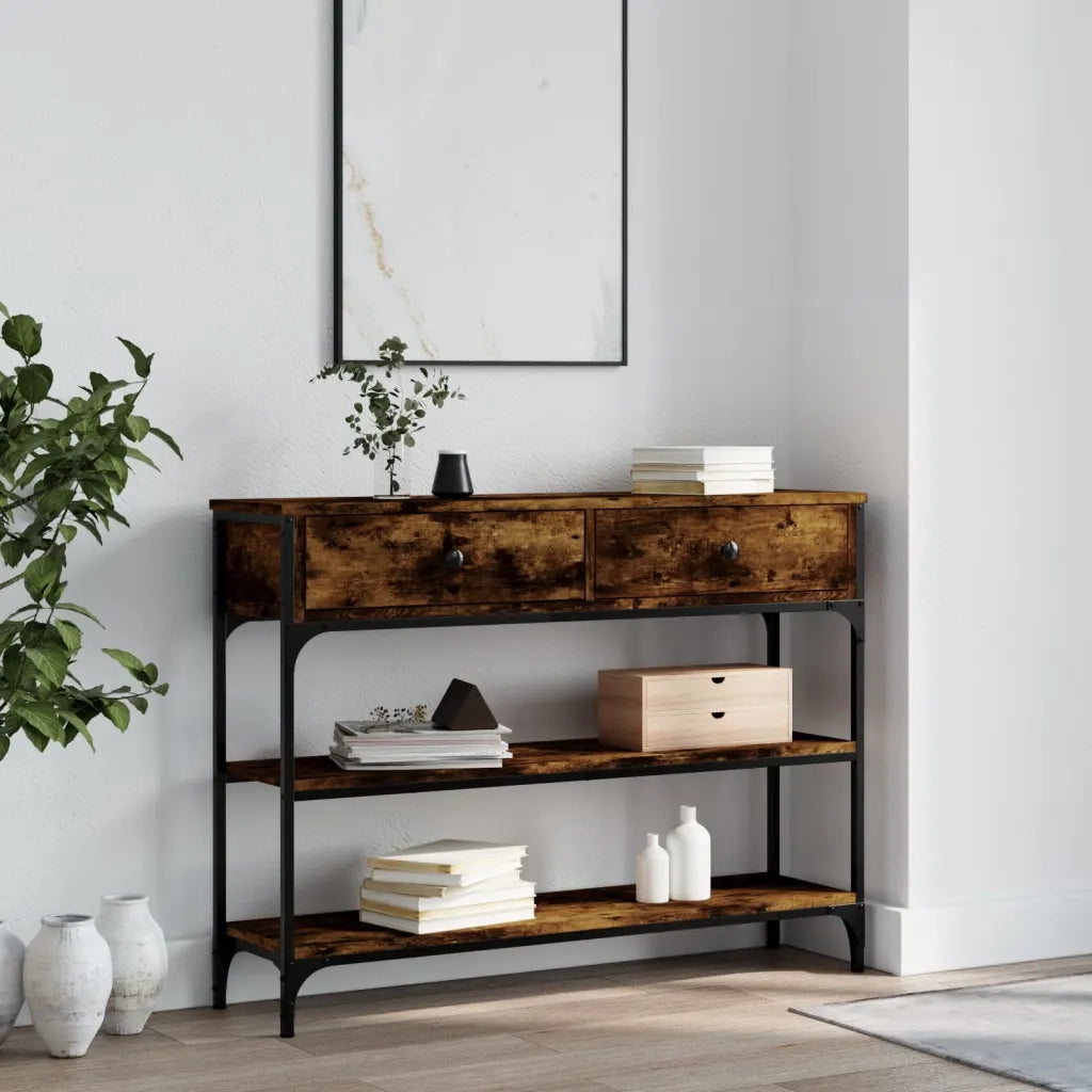 Tavolino Consolle-Tavolino da soggiorno-Tavolo Rovere Fumo 100x25x75 cm Legno Multistrato