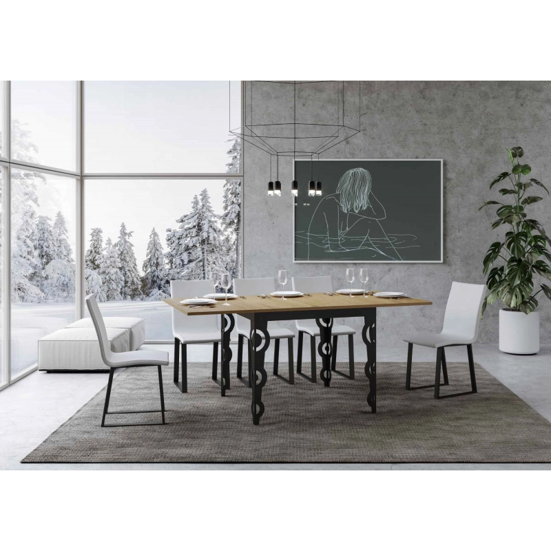Tavolo apribile 90x90/180 cm Karamay Libra telaio Antracite - Quercia Natura