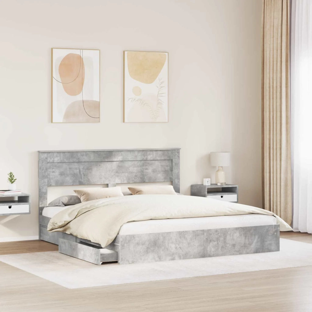 Letto con Contenitore con testiera Grigio cemento 200 x 200 cm 3409890