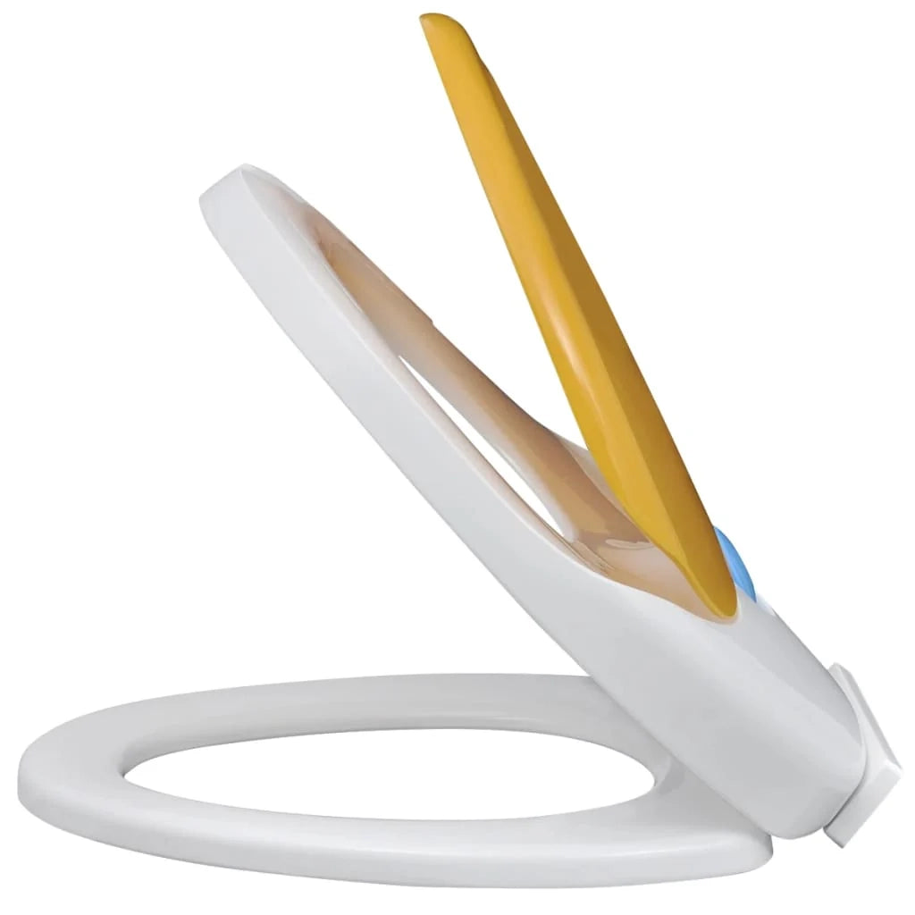 Set di due sedili e coperchi per WC in plastica bianca e gialla 02_0002959