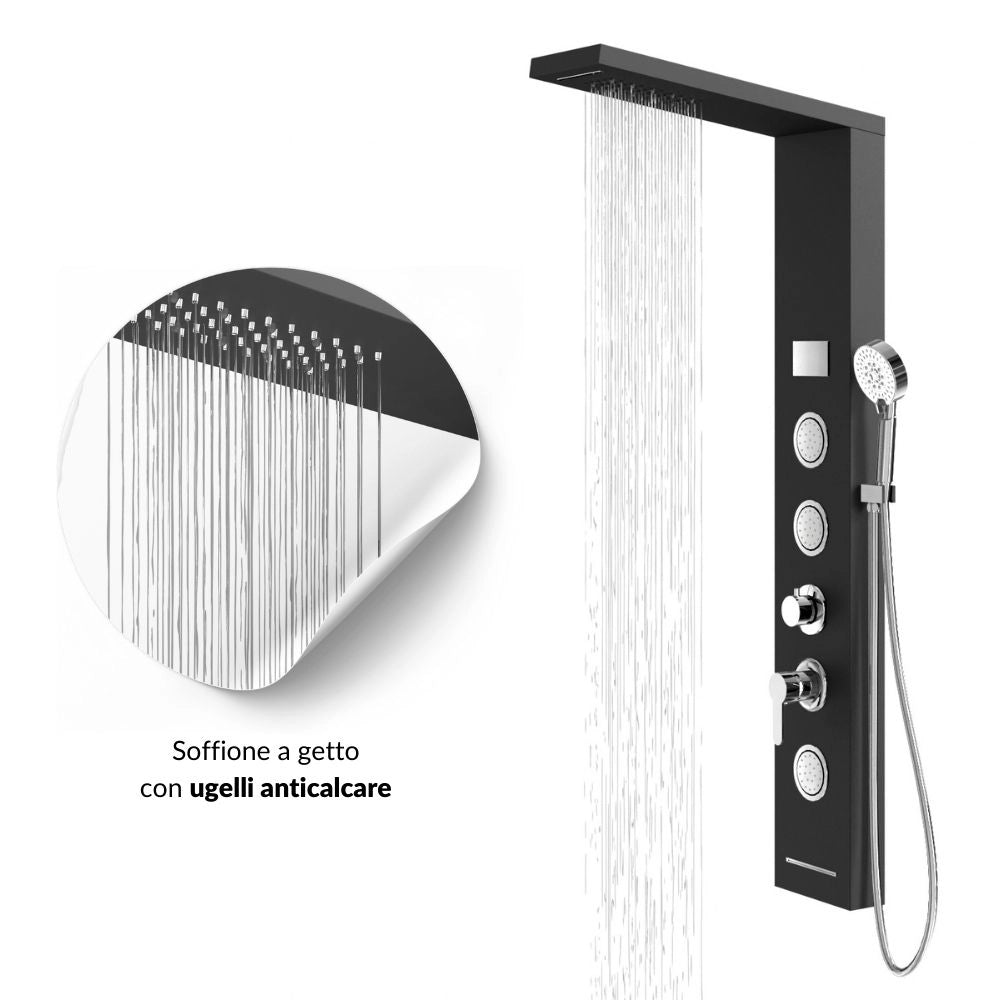 Colonna pannello doccia shine-1 black 4 funzioni luce display temperatura nero