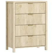 Cassettiera con 4 Cassetti Scanalati e Maniglie Dorate, 70x38x93 cm, Legno Naturale