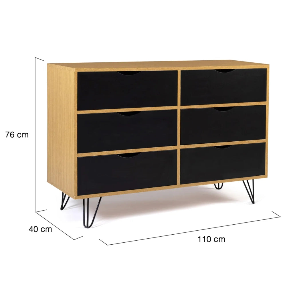 IDMarket - NOEMI Cassettone vintage a 6 cassetti da 110 cm gamba a spillo in legno