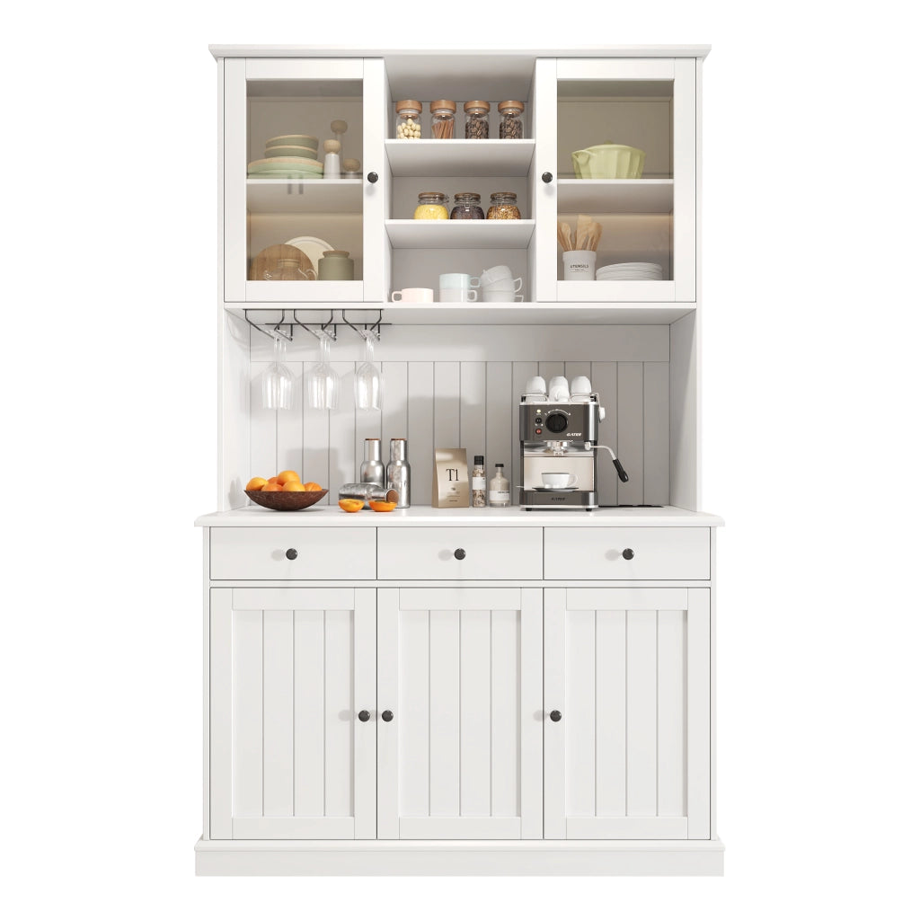 Credenza alta da soggiorno e sala da pranzo 120×40×191 cm, con ante in vetro, portabicchieri, prese e porte USB