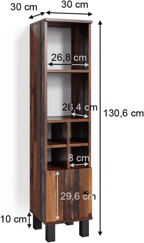 Mobiletto bagno Fynn, Rovere rustico, 30 x 130.6 cm porta piccola, per riporre accessori da bagno e come complemento a Fynn