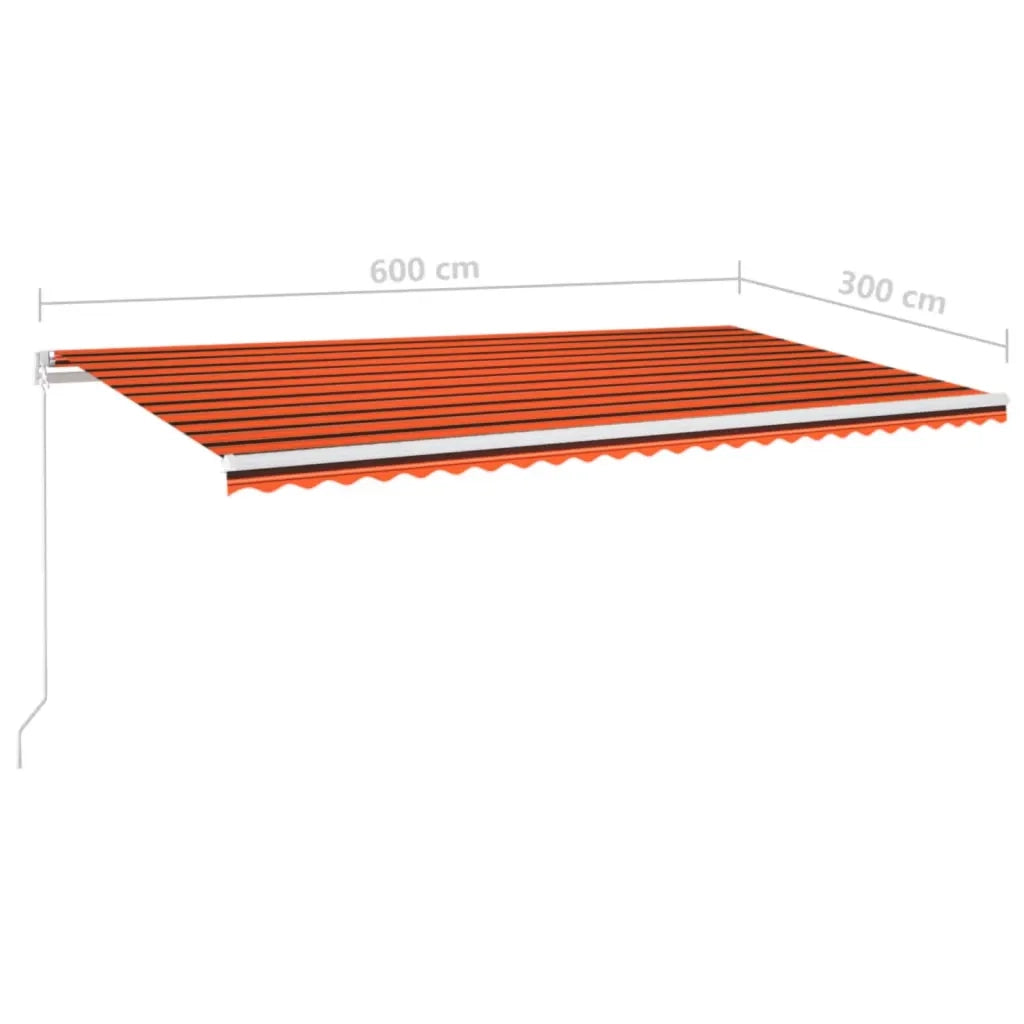 Tenda da Sole Retrattile Manuale LED 600x300 cm Arancio Marrone cod mxl 43680