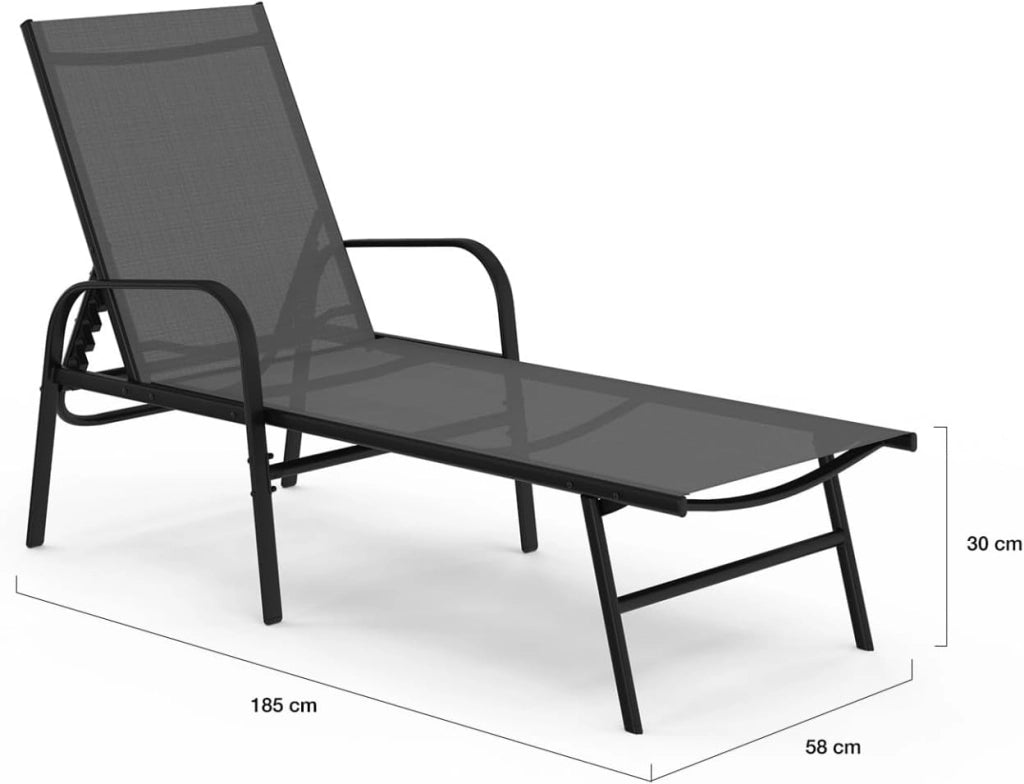 Set di 2 lettini da Giardino reclinabili FIDJI in Acciaio Nero e Tessuto Grigio Antracite