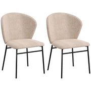 Set 2 Sedie Sala da Pranzo Seduta Imbottita Schienale Curvo in Acciaio e Tessuto Effetto Lino Marrone Chiaro