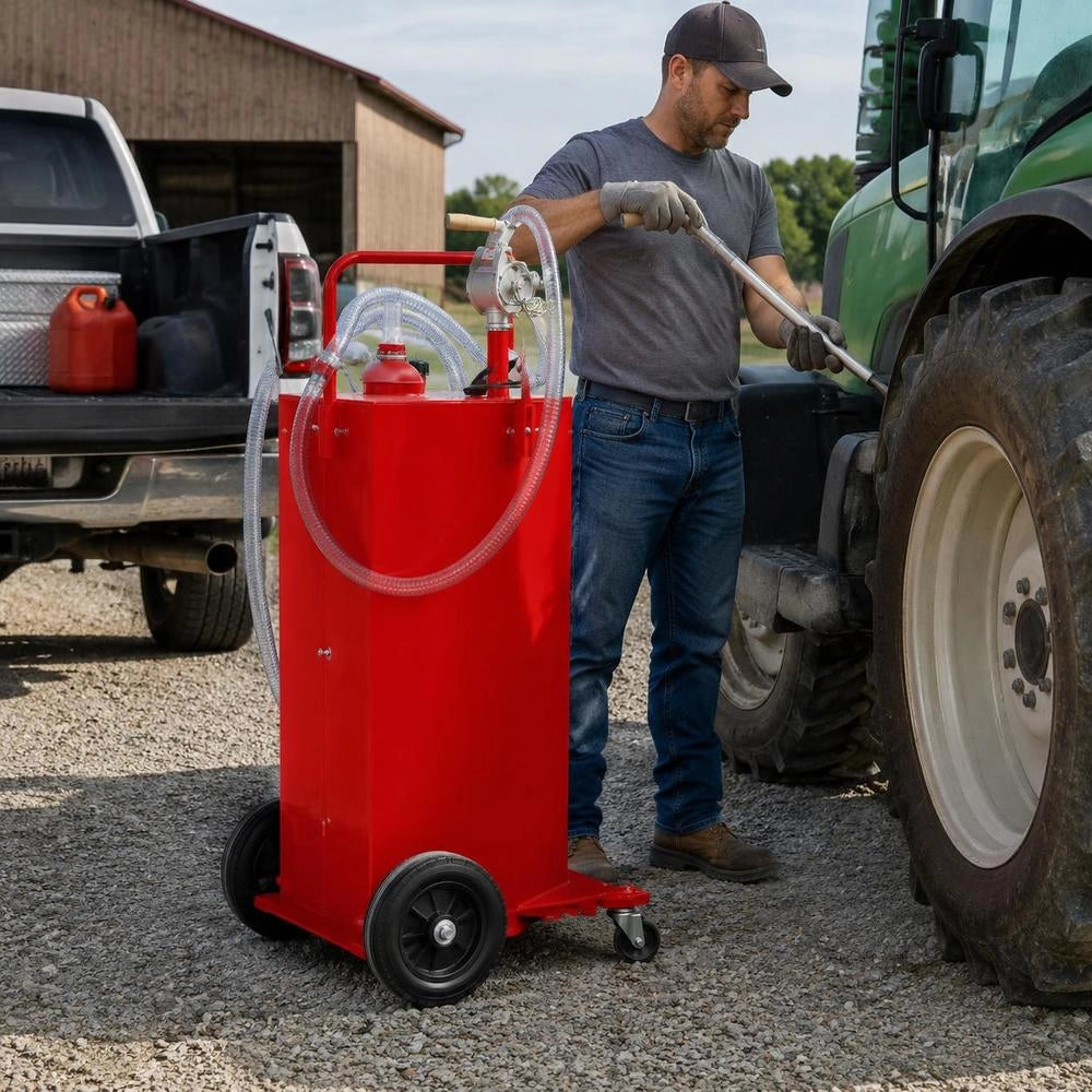 Fuel Caddy Fuel Storage Tank 132 L 4 Wheels With Manual Pump, Red