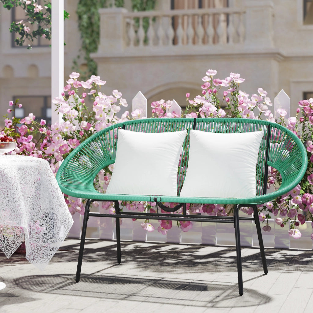 Divano da Giardino 2 Posti in Rattan e Acciaio con Cuscini ¨C Zephmum ¨C Verde 132x72x83 cm