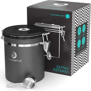 Contenitore per Caffè in Acciaio Inox con Chiave a CO2 e Cucchiaio Grande e Medio Grigio