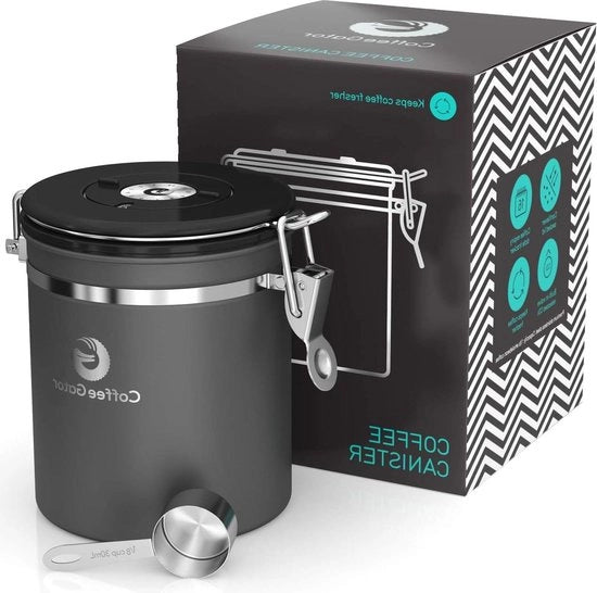 Contenitore per Caffè in Acciaio Inox con Chiave a CO2 e Cucchiaio Grande e Medio Grigio