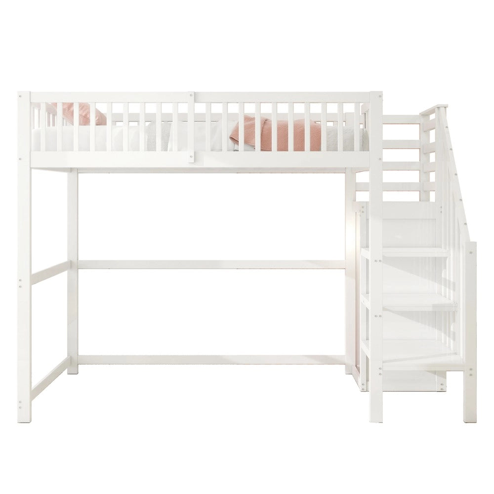 Letto a Soppalco con Scala e Armadio ¨C MINIMAL ¨C Legno Bianco 90x200