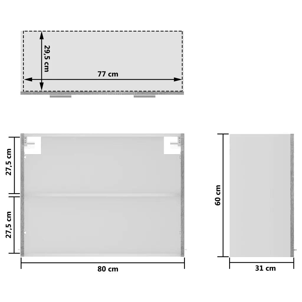 Mobile Pensile Vetro Grigio Sonoma 80x31x60cm Legno Multistrato cod mxl 67889