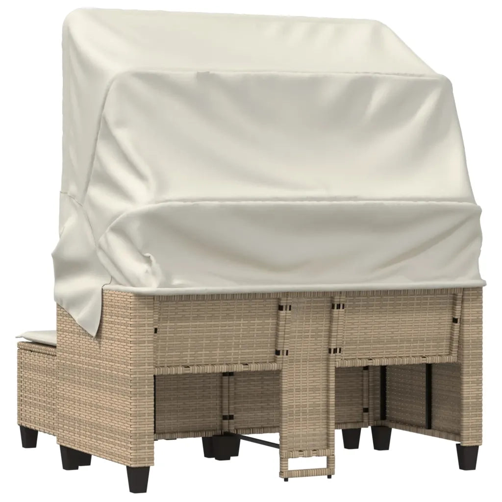 Divano Giardino 2 Posti-Sofa da Giardino-Divanetto da esterno Baldacchino e Sgabelli Beige Polyrattan 313969