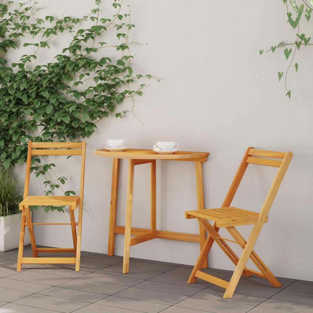 Set Bistro Pieghevole da 3 Pezzi in Legno Massello di Acacia