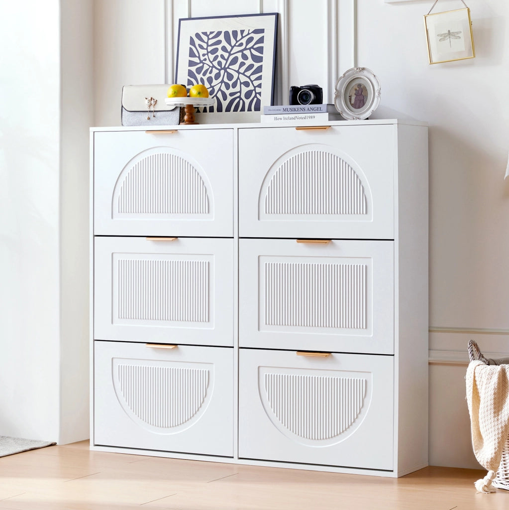 Scarpiera bianca slim con 6 scomparti, 118x25x115 cm