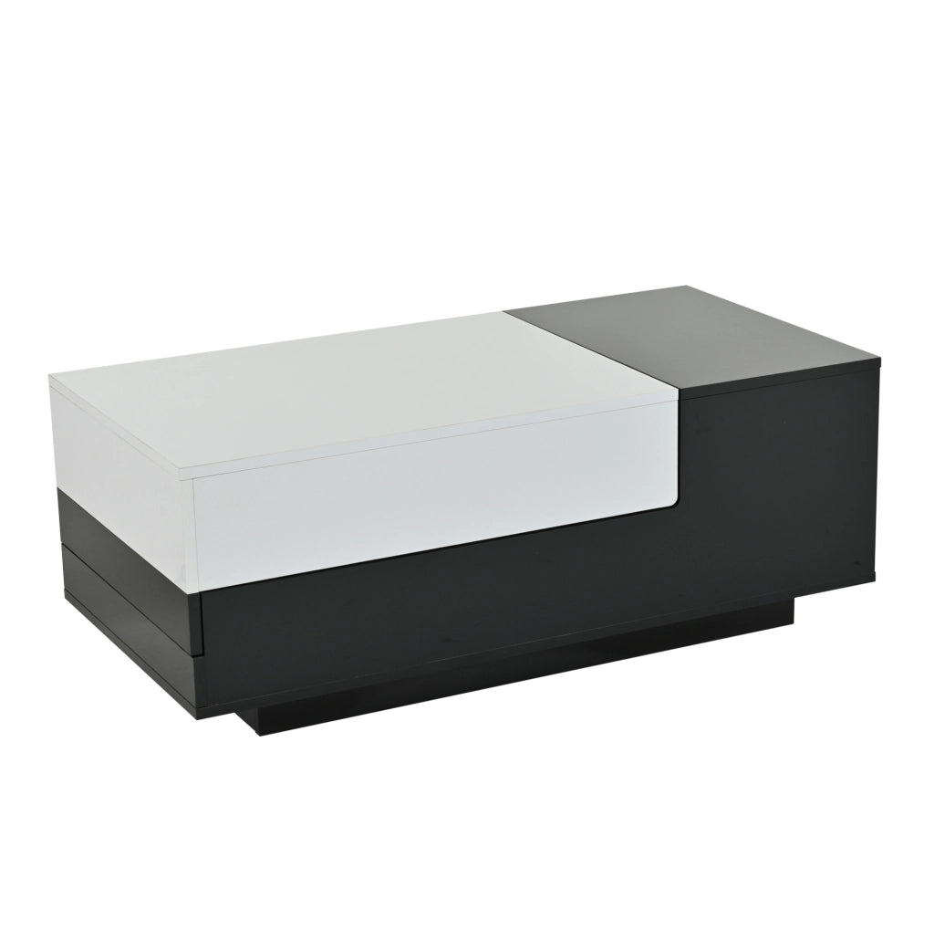 Tavolino da caffè 100x50x38 cm con 2 cassetti e vano laterale; in truciolato; bianco e nero