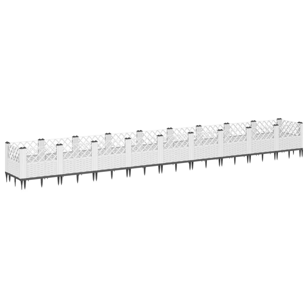 Fioriera | Cassetta per fiori | Vaso da Giardino con Picchetti Bianca 363,5x43,5x43,5 cm PP