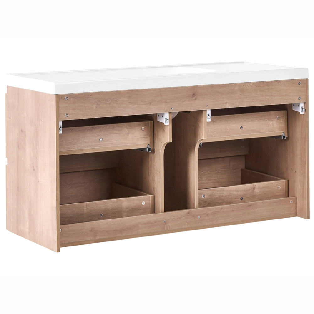 Mobile bagno sospeso con lavabo e 2 cassetti 129 x 49 cm marrone chiaro elegante