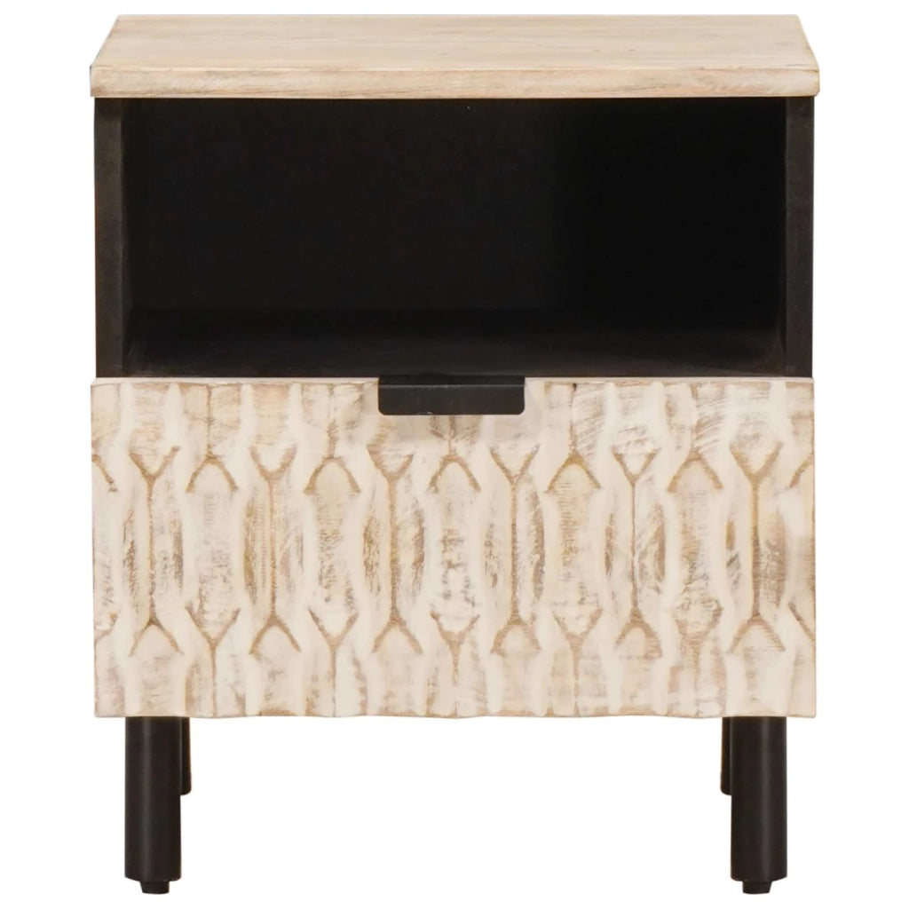 Comodino | Armadio da Notte | Mobiletto da notte Bianco 40 x 33 x 46 cm Legno di mango massello