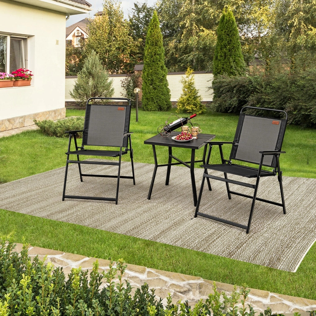 Sedie pieghevoli da esterno 4 pezzi, Sedie da giardino con seduta traspirante e braccioli accoglienti Nero-Poltrone e sdraio
