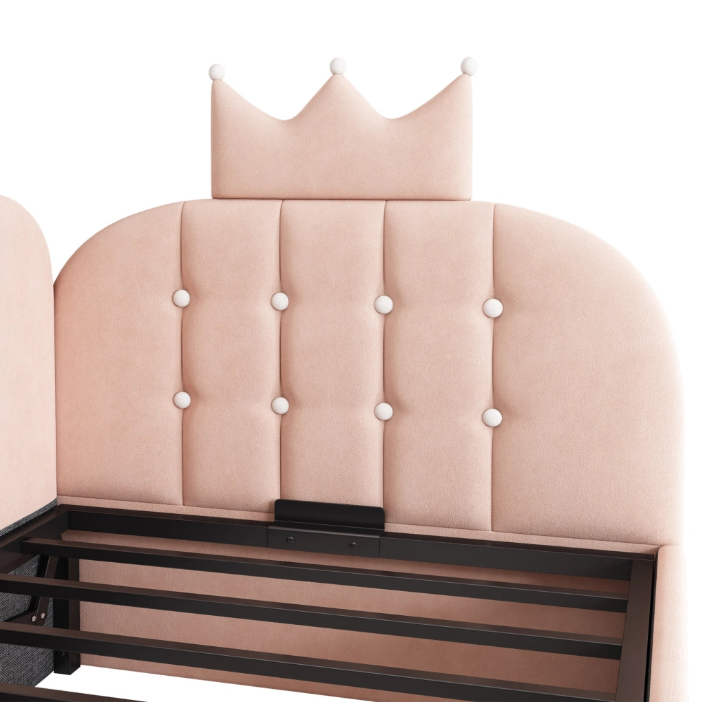 Letto da giorno 90x200 cm con contenitore idraulico; velluto rosa