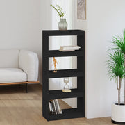 Libreria Divisorio-Scaffale per Libri-Mobile di Stoccaggio Nero 60x30x135,5 cm Legno Massello di Pino