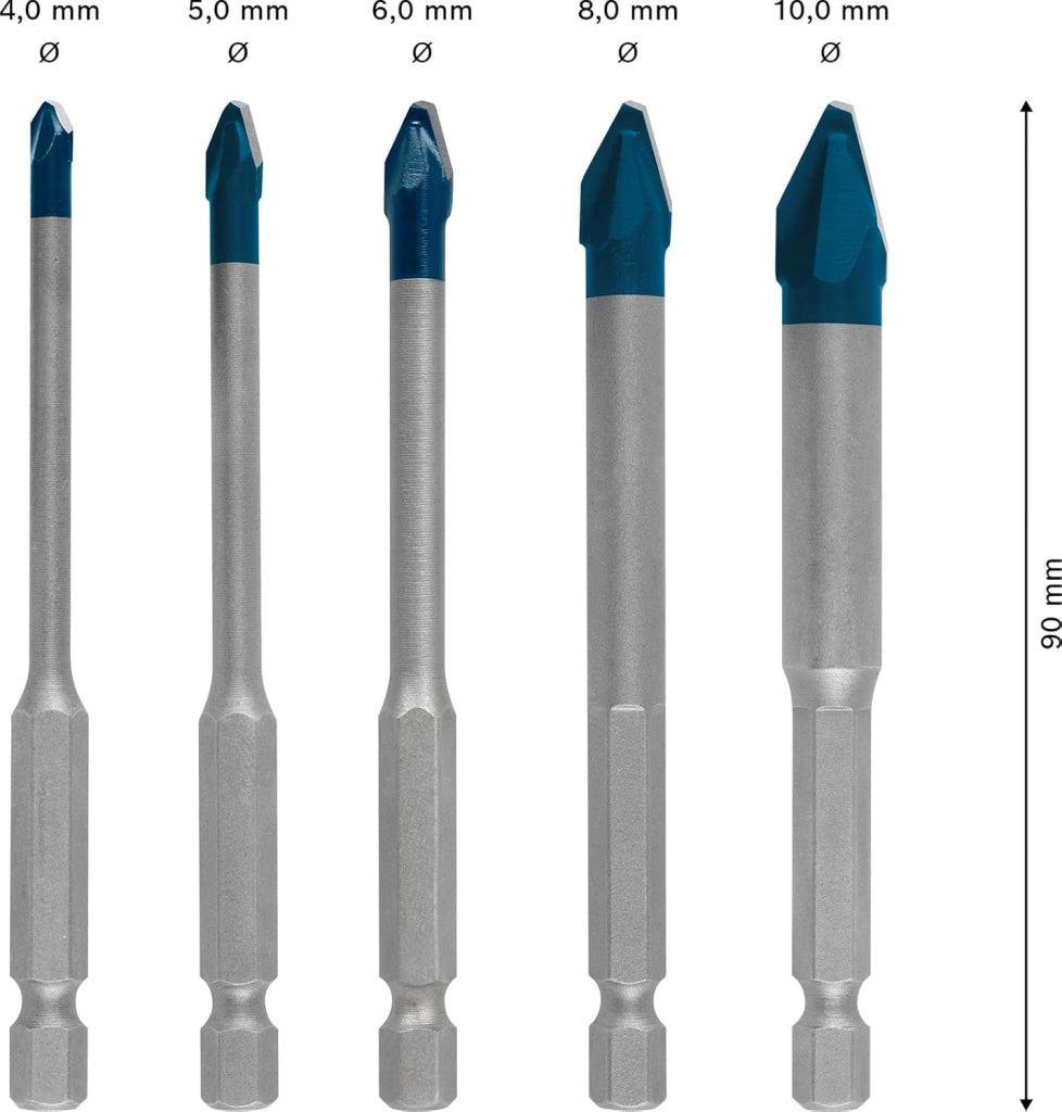 Bosch 5x Set di punte EXPERT HEX-9 Hard Ceramic (per Piastrelle dure, Piastrelle morbide, Ø 4-8, 10,0 mm, Professional Accessorio Trapano, Trapano/avvitatori rotanti)