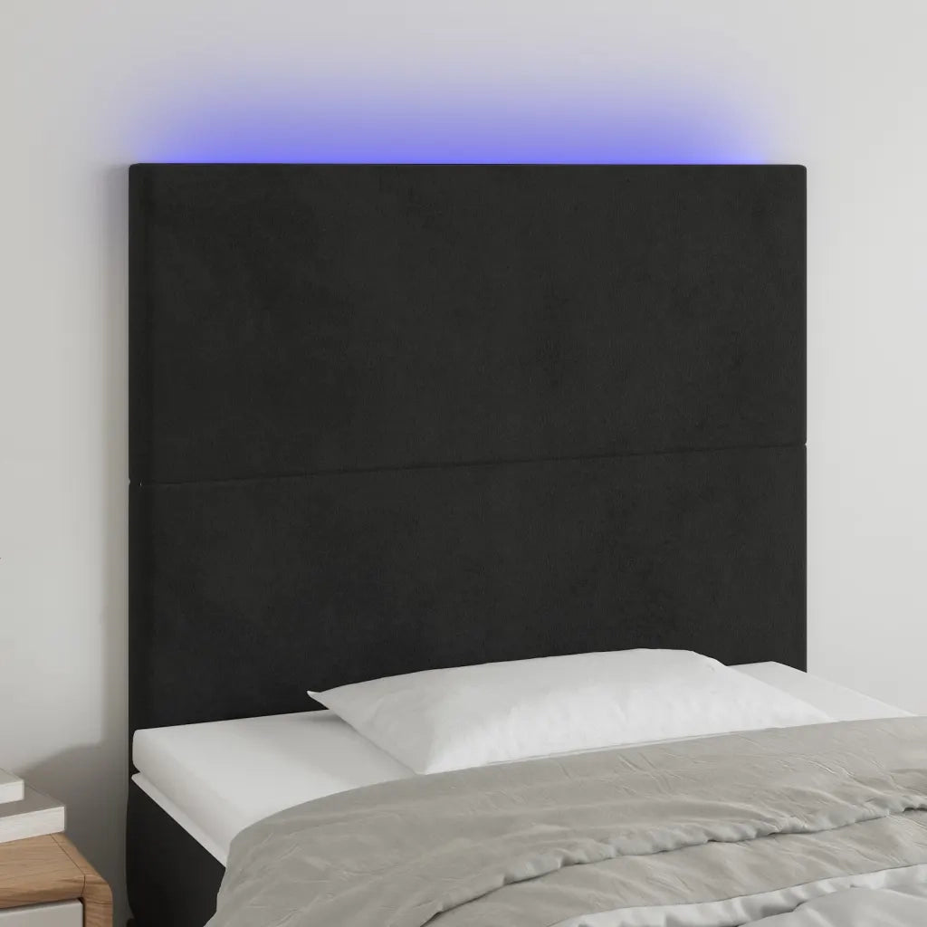 Testiera | Testata a LED Nera 80x5x118/128 cm in Velluto