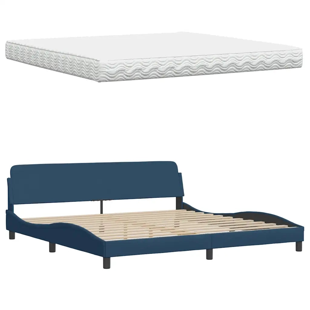 Letto con Materasso Blu 200x200 cm in Tessuto 3310768
