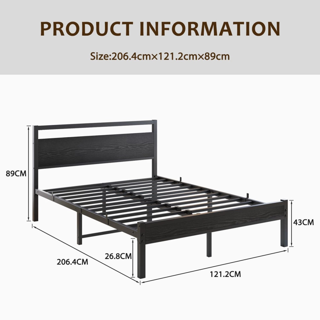 LETTO 120x200 cm in Metallo e MDF Nero con rete a doghe