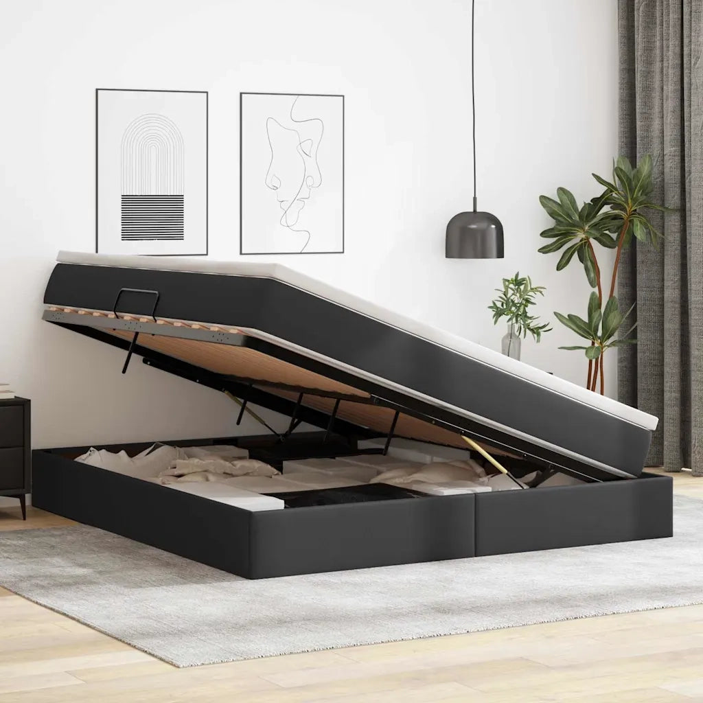 Letto con contenitore e materasso Nero 180 x 200 cm