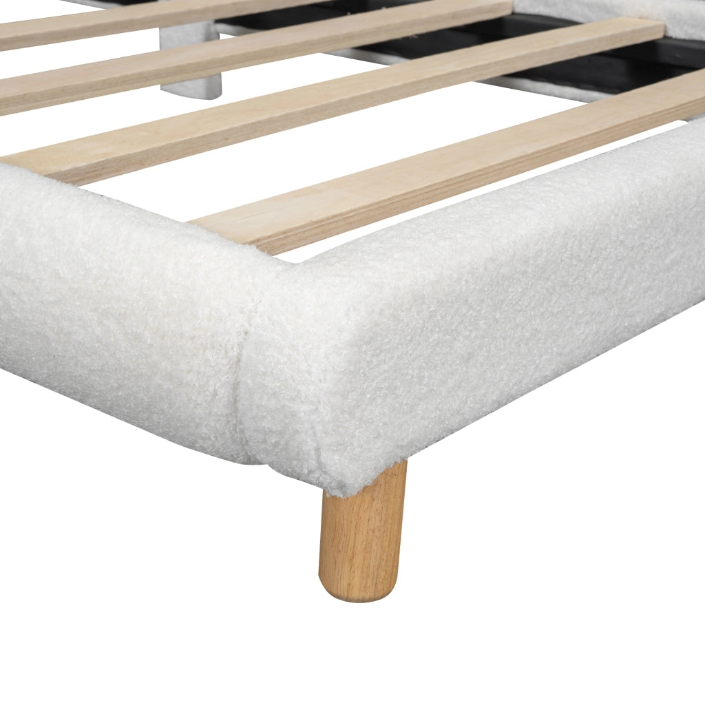 Letto per Bambini 90 x 200 cm; Letto Singolo con Testiera Imbottita; senza Materasso; in Peluche; Bianco