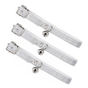 Set 3 Collari per Gatti con Campanellino, Collare Regolabile Effetto Glitter Argento 32 cm, Fibbia in Metallo, Elegante e Confortevole per Gatti e Gattini