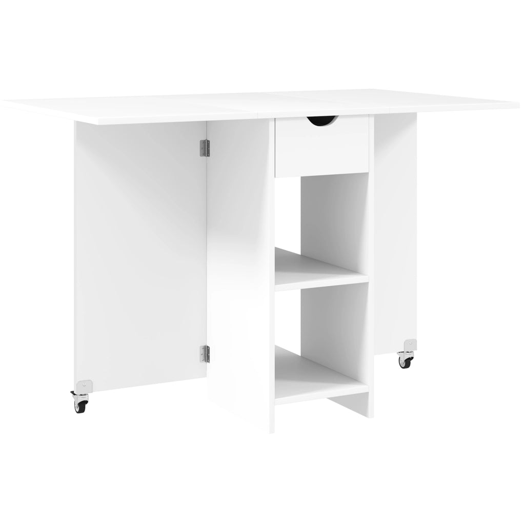 Tavolo da pranzo pieghevole 114.5x70x75 cm con due piani ribaltabili; in truciolare; bianco