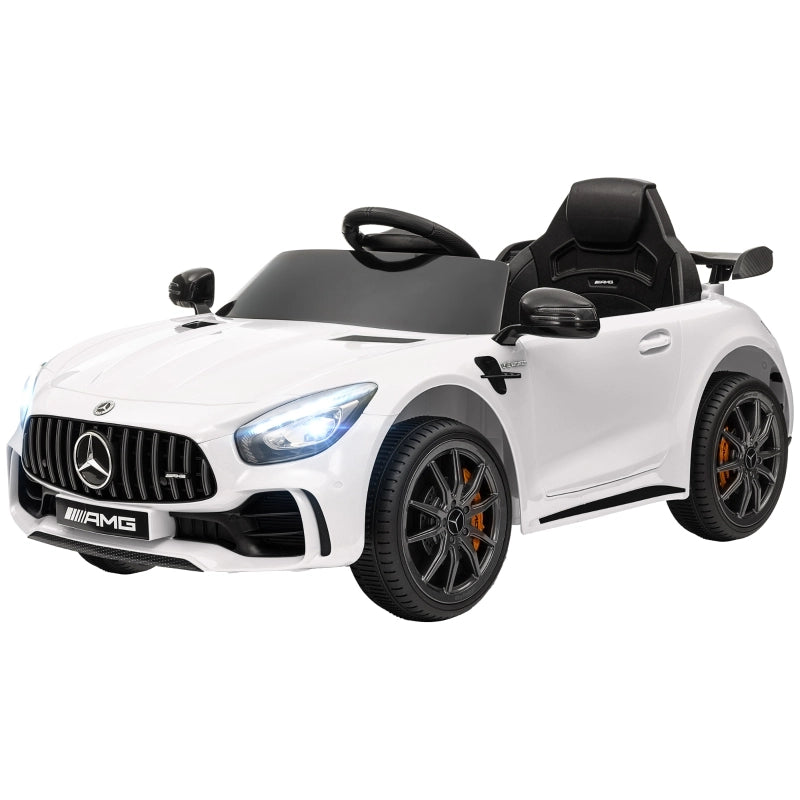 Macchina elettrica per bambini, Mercedes, 3-5 km/h, telecomando, luci e musica, bianca