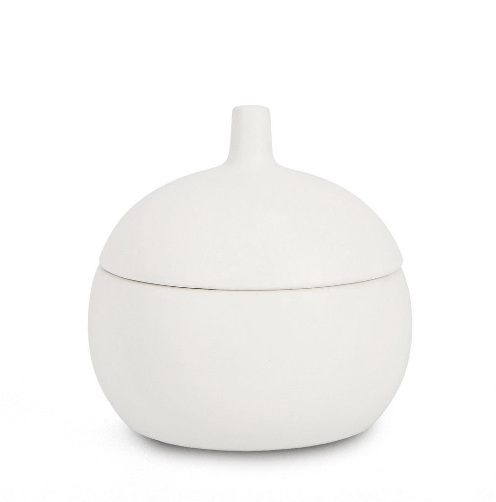 Candela con Coperchio Ø14x14 cm in Ceramina Canister Bianco