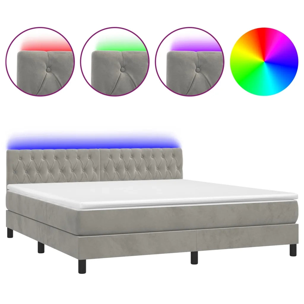 Letto a Molle con Materasso e LED Grigio Chiaro 160x200 cm Velluto