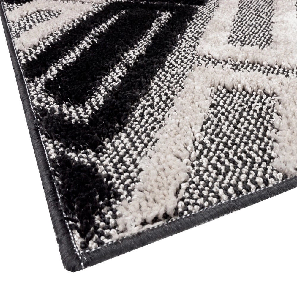 Tappeto Bagno Moderno Parure Set 3 Pezzi Soffice Shaggy Assorbente Antiscivolo Lavabile Nero